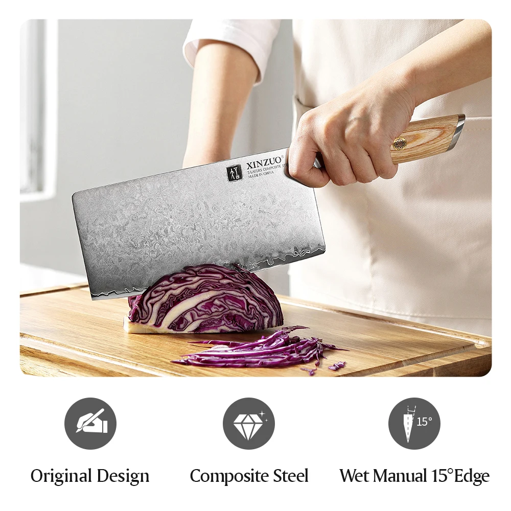 XINZUO New 7.5\'\' Inches Cleaver Knife Kitchen Chef Knife Stainless Steel Razor Sharp Slicing with Japanese-style Pakkaood Handle