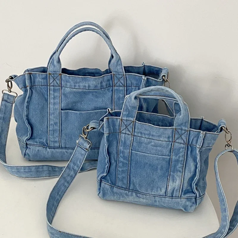 Vintage Denim Large Capacity Women\'s Shoulder Bag Fashion Solid Color Ladies Messenger Bags Simple Square Female Tote Handbag