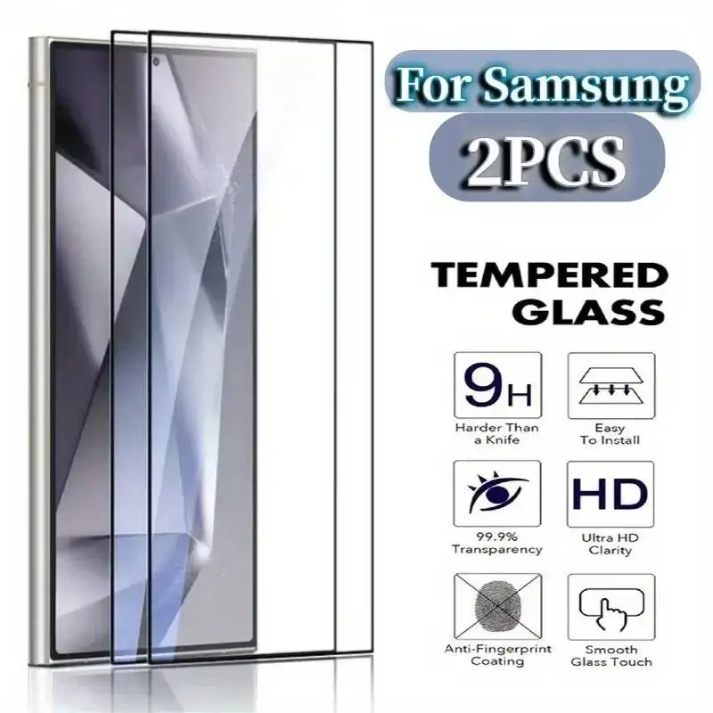 

2 упаковки защитных стекол для Samsung S25 S24 Ultra S23 S22 S21 Plus, твердость 9H, защита от отпечатков пальцев, простая установка