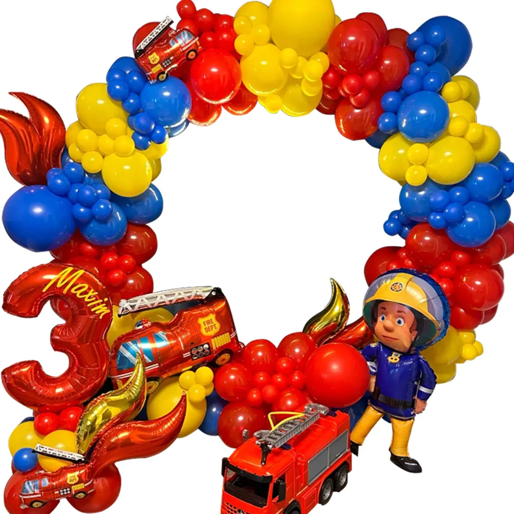 Fireman Fire Truck Theme Balloon Garland Arch Kit Red Yellow Blue Fire Balloons Boy Kids Firefighter Themed Birthday Party Decor