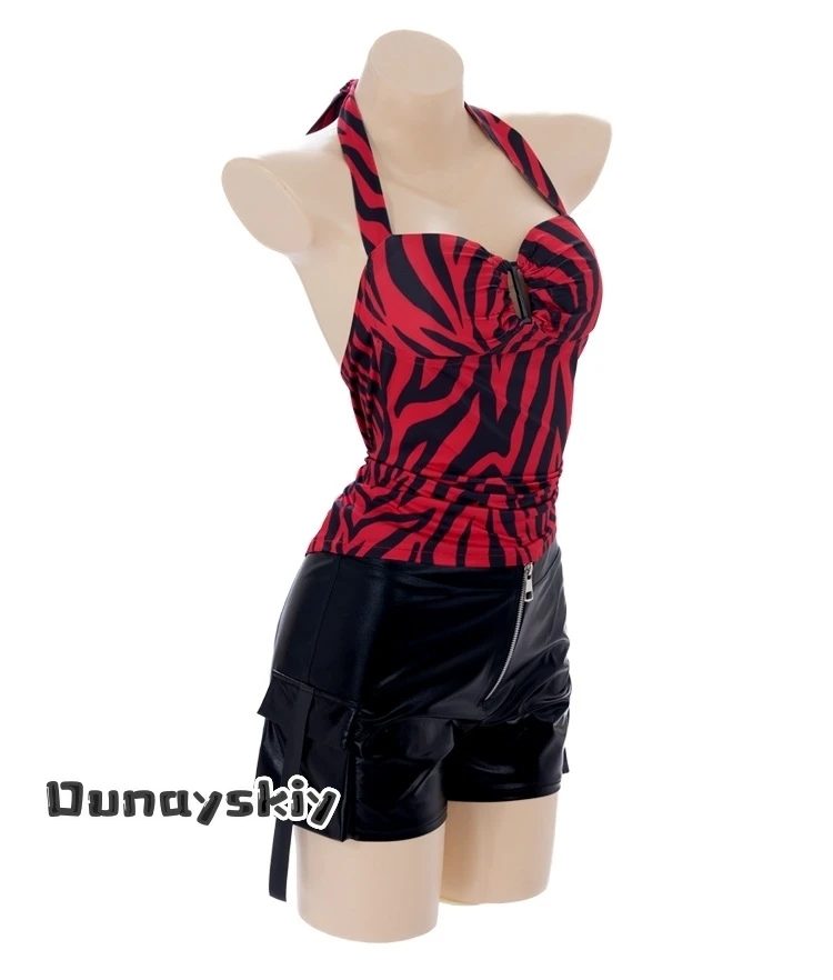 Obsession Nikki Halter Top Cosplay Halloween Suits Women Tops Mesh Halter Top Red Zebra Top Horror Movie Roleplay Summer Hot Top view 3