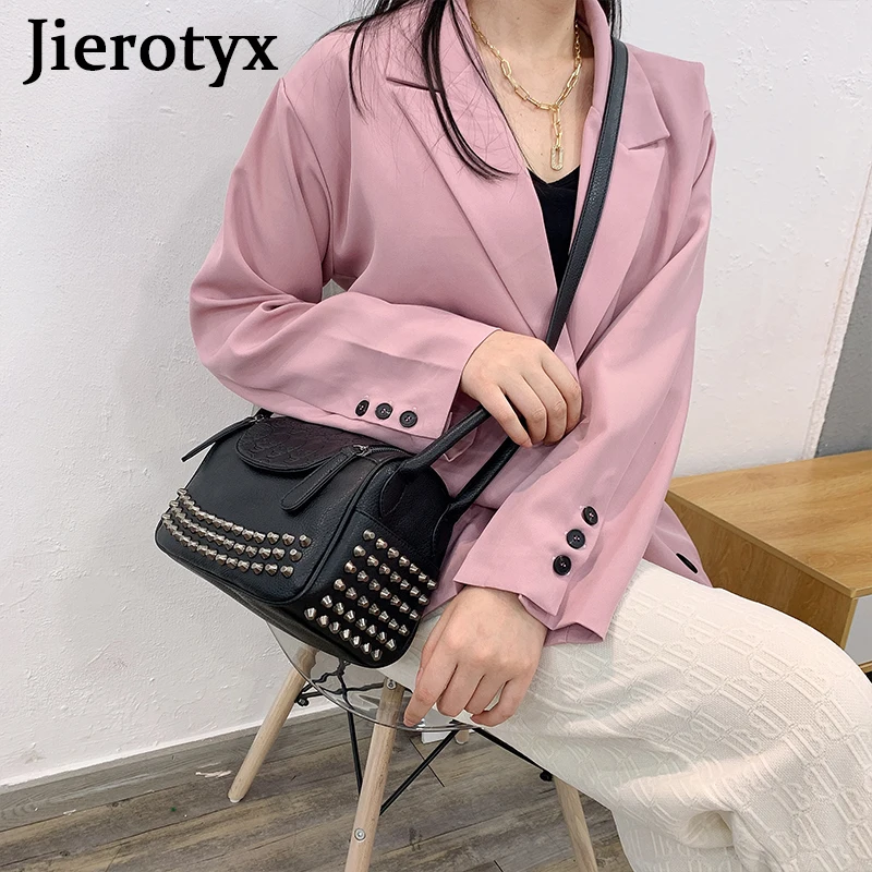 JIEROTYX Fashion Rivet Women Bag Leather Embossed Skull Handbags Quality Punk Shoulder Bag Female 2022 New Dropship