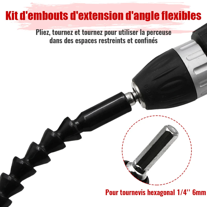 Imagem -06 - Ângulo Direito Broca Anexo Flexível Kit Bit Extensão Ângulo para Broca ou Chave de Fenda Ferramenta Adaptador Soquete 105 Graus