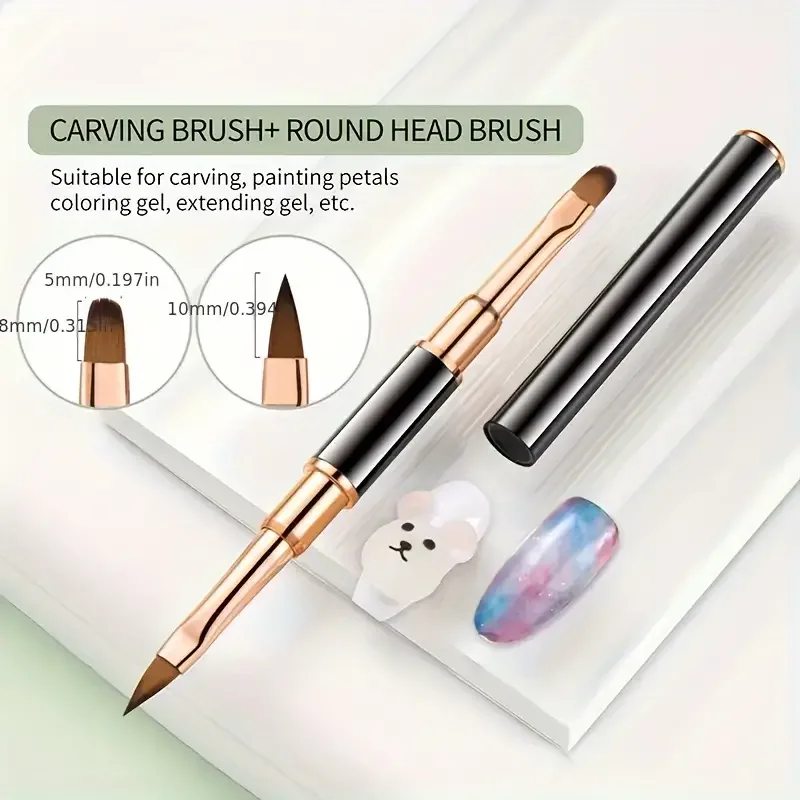 Professional Nail Art Brush Set 5pcs Double-Ended Nail Art Brushes For Long Lines Thin Liner Brush For Nails Detail Design Gift