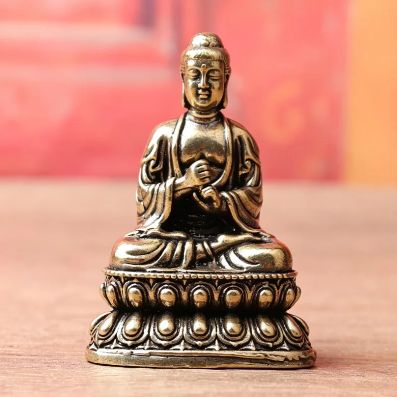 Vintage Brass Vairocana Buddha Figurine, Great Sun Tathagata Statue on Lotus Throne, Mini Desktop Ornament,  Craft Gift