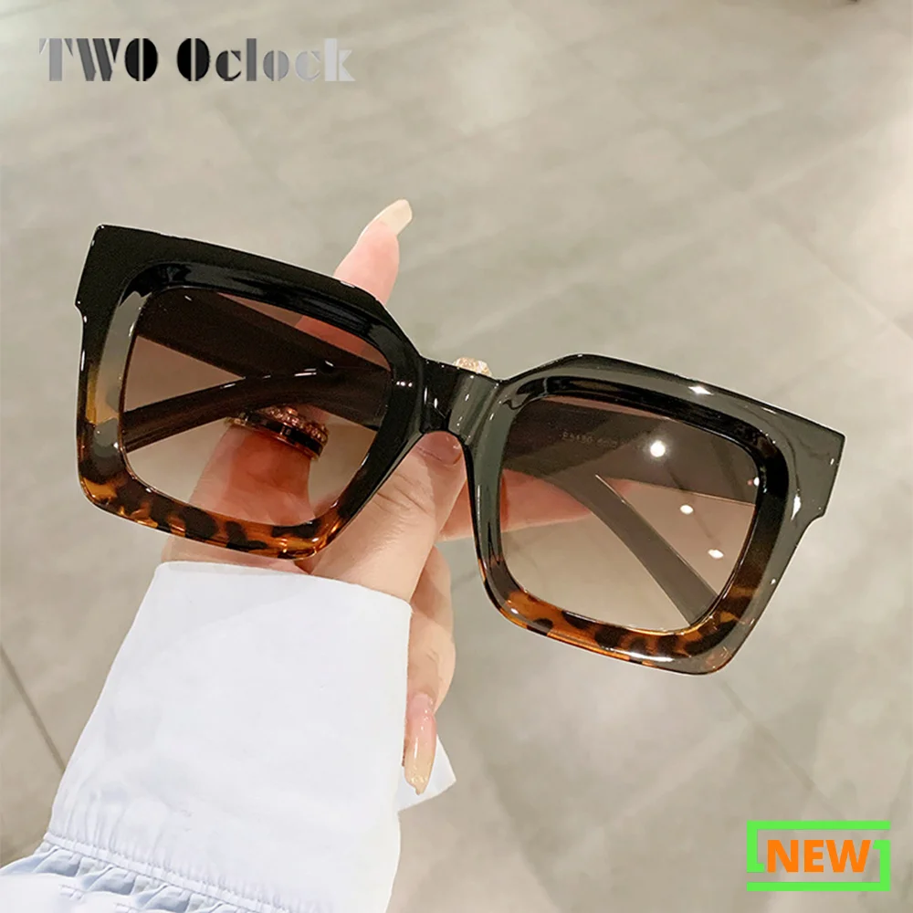 2023 Square Sunglass Women Big Frame femminile Retro Vintage Gradient Mirror protezione UV occhiali da sole Ladies Shades Brown Leopard