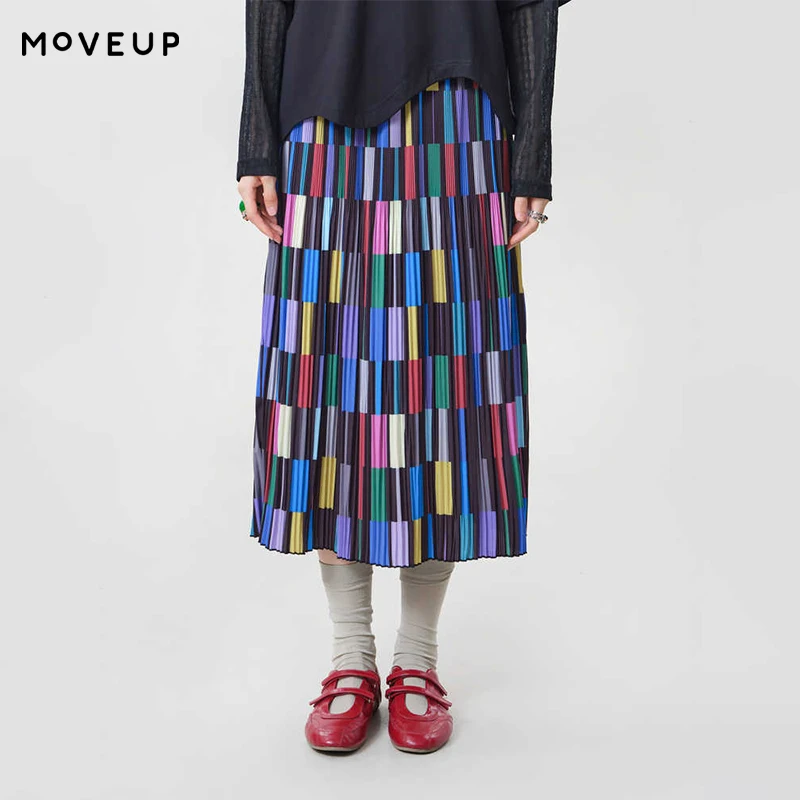 

MOVEUP Casual Contrasting Printed Half Skirt 2026 Summer New Elastic Waist Pleated Fashionable Chiffon A-Line Skirt 3ELX20631