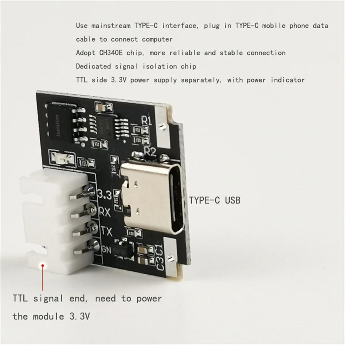 USB-C to Serial Port UART Board Module Isolated USB to TTL Module 3.3V TYPE-C Download Cable Upgrade Brush Industrial