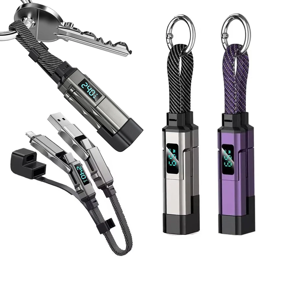 Hot New 4 in 1 65W Keychain* Charging Cable USB C Cable with V/A/W Display Type C for Portable Cord for Laptop Mobile Phone/