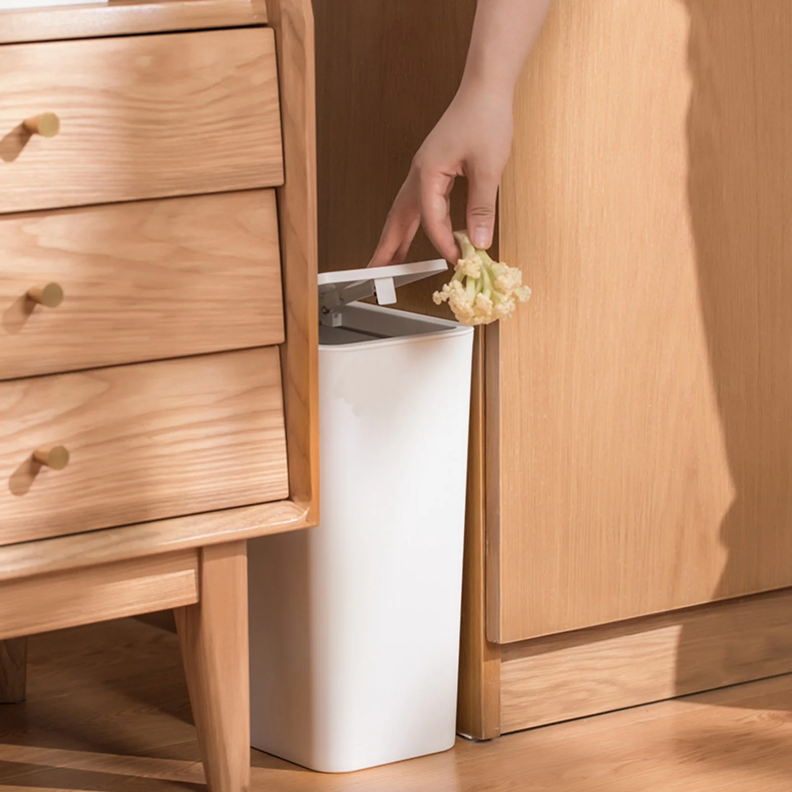 Druckdeckel-Mülleimer 3-teiliges Set Premium PP-Kunststoff 7,5 Liter Großes Fassungsvermögen Pop-up-Deckel Abfalleimer Wasserdicht Stoßfest für Zuhause Bad Büro