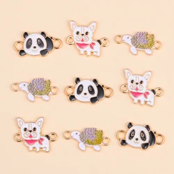 10Pcs Enamel Animal Charms Cute Turtle Dog Panda Connector Pendants Necklace Bracelet DIY Jewelry Making Accessories Crafts
