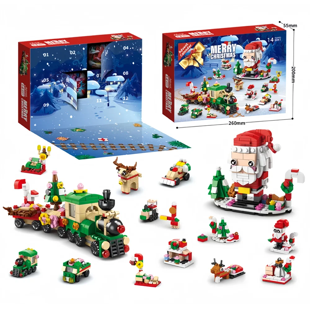 Knew Built Christmas Gift Building Blocks Toys - เกมสนุกซานต้า, ต้นคริสต์มาส, รถไฟ, Reindeer Snowman- ของขวัญที่สมบูรณ์แบบสําหรับเด็ก