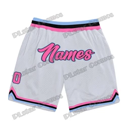 Custom Name and Number White Pink-Light Blue Basketball Shorts 3D Printed Men Youth Summer breathable mesh Sports Shorts LQD05