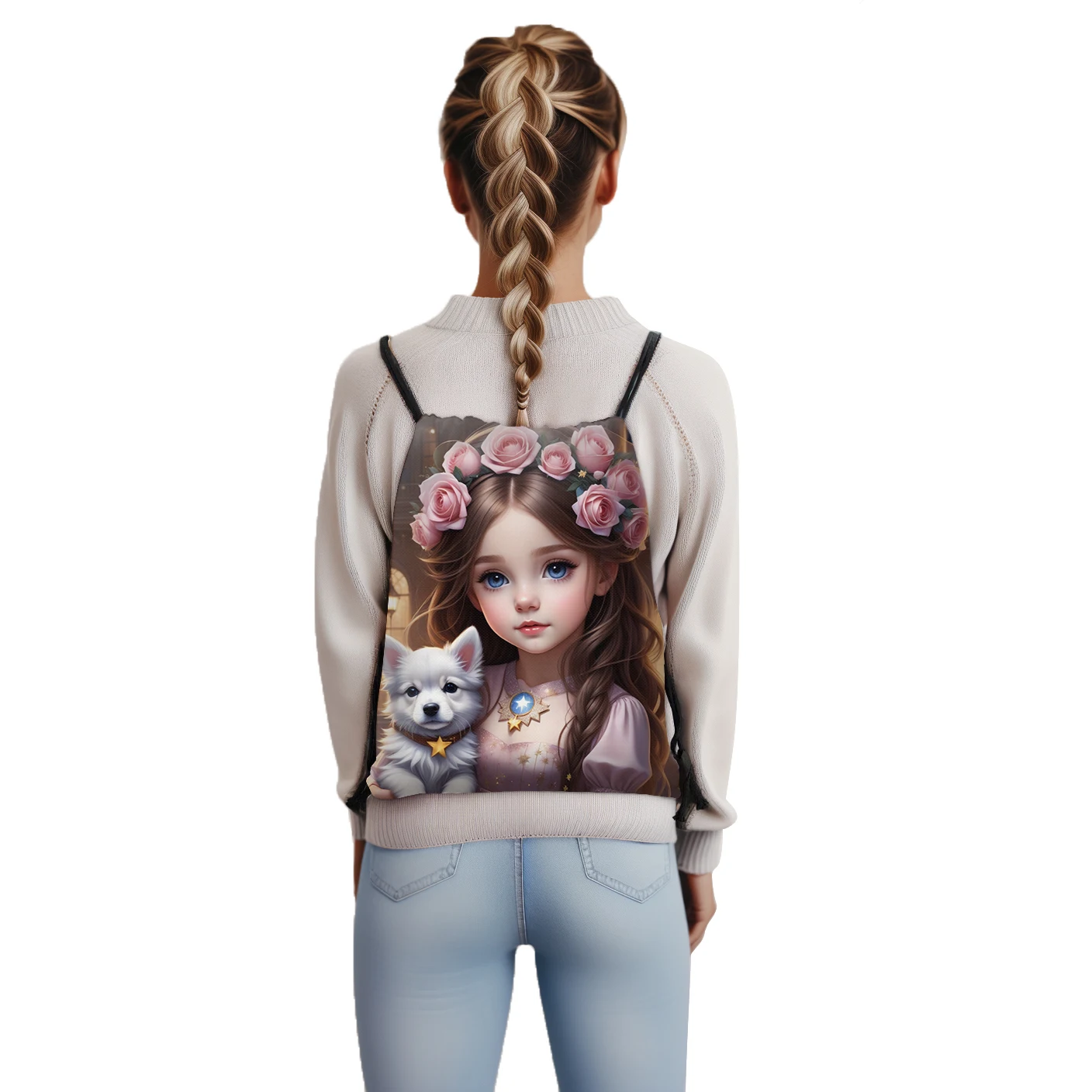 Schattige Steampunk Meisjes Print Rugzak Puppy Hond Kitten Kat Trekkoord Tassen Vrouwen Cartoon Prinses Meisjes Kinderen Dagrugzak Boekentas Cadeau