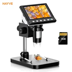 Hayve 4.3'' IPS Coin Microscope 1000X Magnification Digital Microscope for Adults 8 LEDs Windows Compatible，8GB TF Card