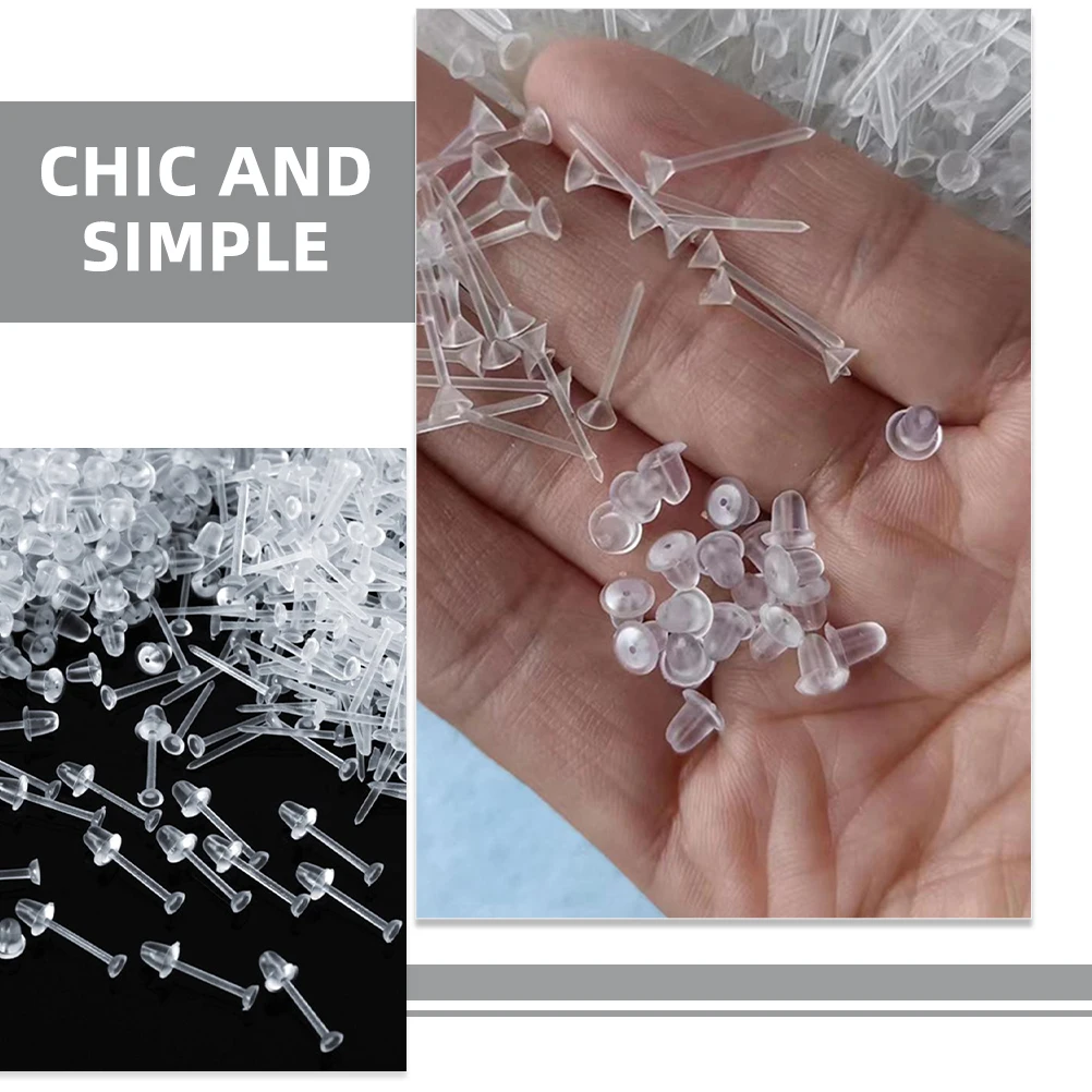 

300pcs Ear Jewelry Accessories Clear Earring Studs Backs 3mm Flat 4mm Plugs Durable Plastic For School Sports Piercing