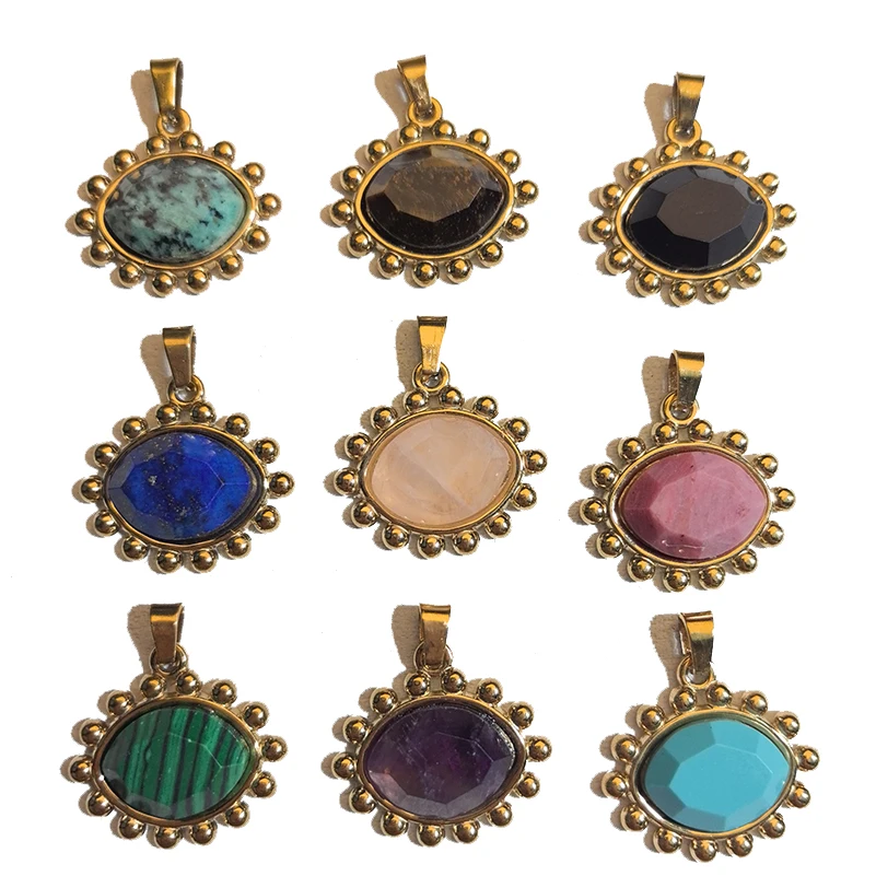 5pcs DIY Mix National Stone Geometric section stainless steel Pendant Jewelry Accessories Bracelet Earrings