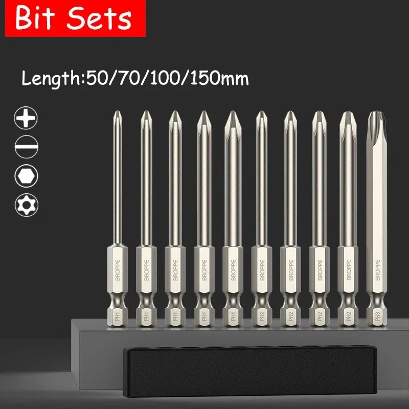 Electric Bit Set S2 Steel Magnetic Phillips Slotted Hexagonal Torx Screwdriver Screwdriver Driver Repair Tools 50/75/100/150mm