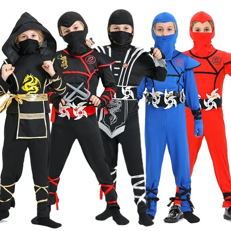 

New Kids Ninja Muscle Suit Anime Cosplay Costume Samurai Costume Boys Kung Fu Ninja Jumpsuit Props Set Party Halloween Costume