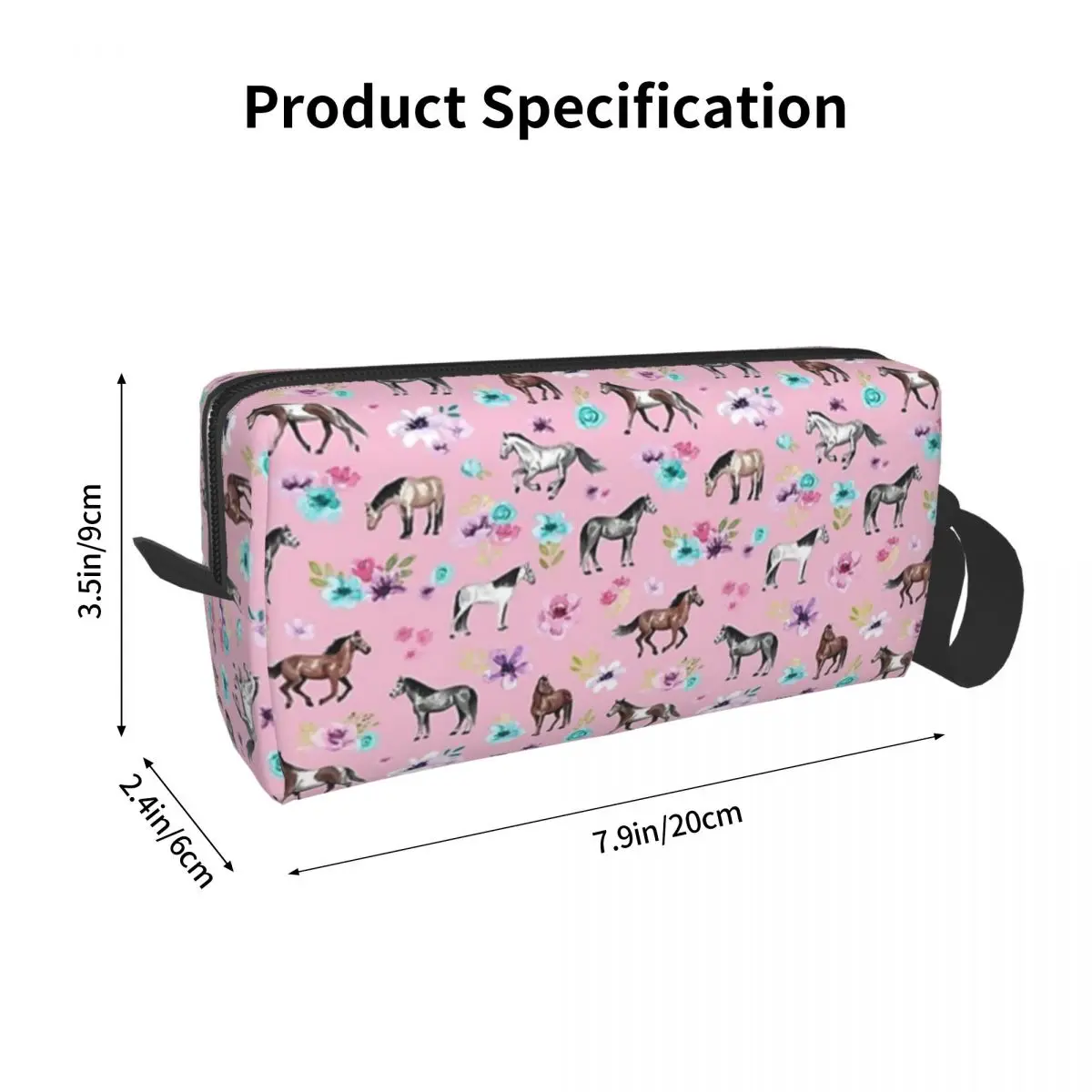 Horses And Flowers On Pink Makeup Bag Cosmetic Organizer Storage Dopp Kit Toiletry Cosmetic Bag for Women Beauty Pencil Case