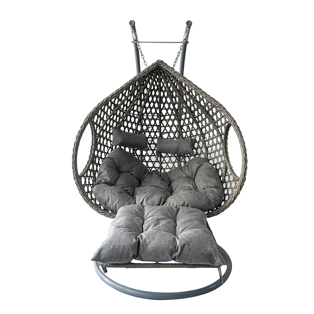 PE Rattan Metal Stand Patio Hanging Swing Egg Chair Double Seated Garden Outdoor Wicker Cocoon