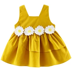 Summer Outfits Toddler Girl Clothes Baby Dresses Korean Cute Flowers Sleeveless Cotton Red Luxury Birthday Princess Dress BC1676