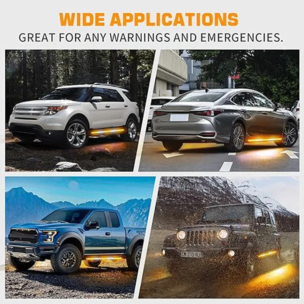 New 2PC Car Pedal 60 70 Inch 720 LED Emergency Strobe Side Step Light Strip With Amber White Flashing Warning Lights 12V For SUV