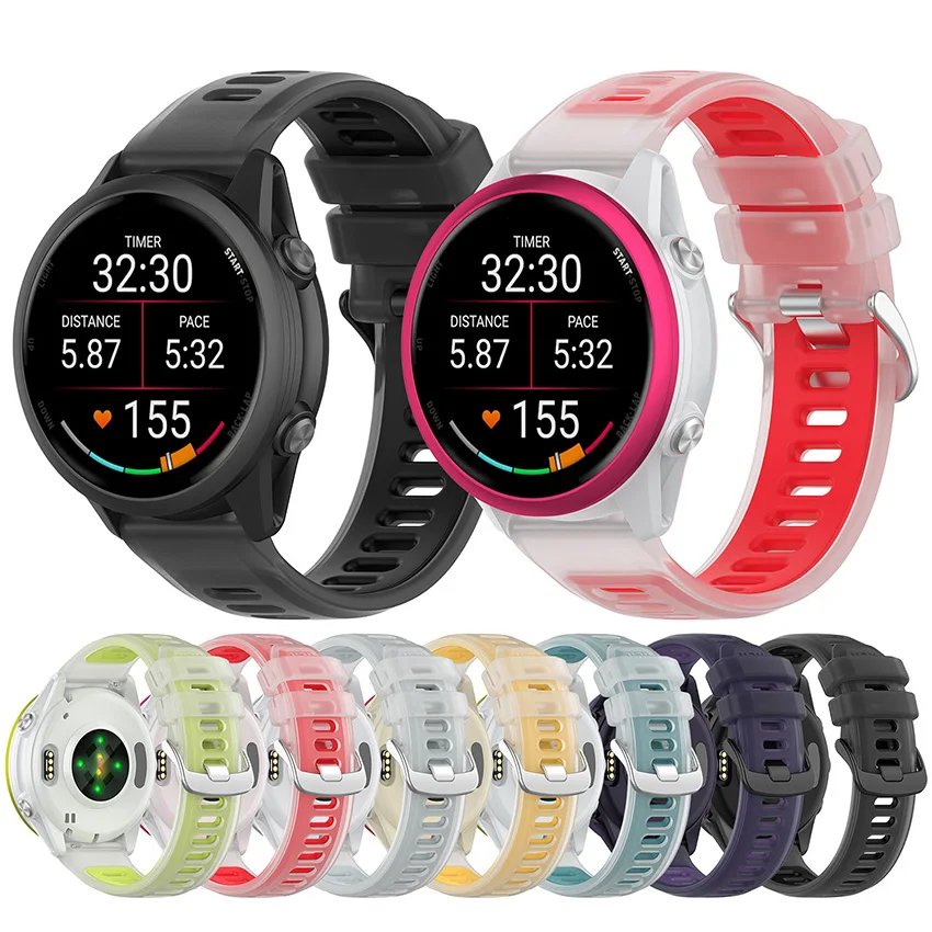 Cinturino per orologio in silicone da 20 mm/22 mm per Garmin Forerunner 570 Accessori per cinturino in gelatina bicolore