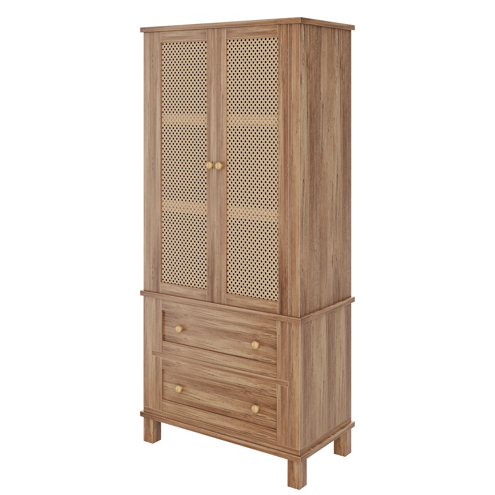 High Freestanding Tall Kitchen Pantry, Kitchen Pantry Storage Cabinet with Rattan Doors, Adjustable Shelf, for Kitchen