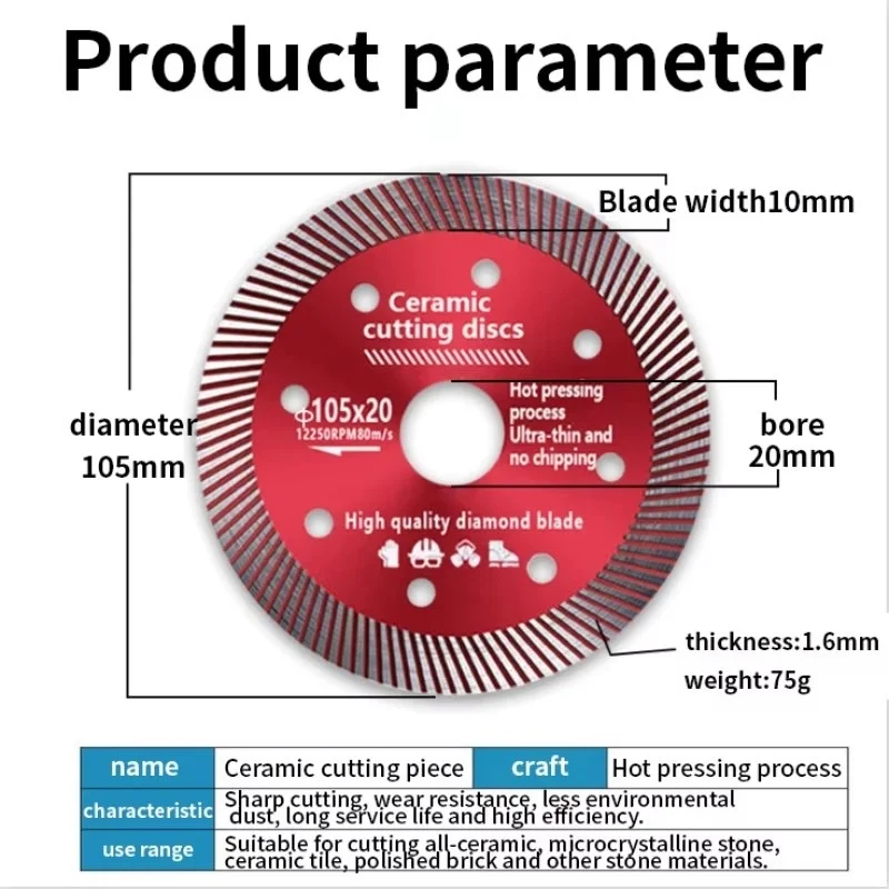 105mm Turbo Diamond Saw Blade Disc Porcelain Tile Ceramic Granite Marble Cutting Blades For Angle Grinder Diamond Saw Blade