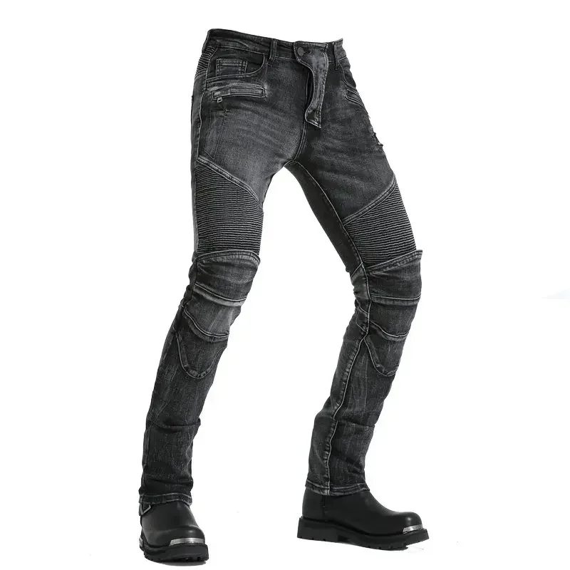 Hot Sales Loonge Biker Motorcycle Riding Pants Little Slim Cycling Protective Jeans Knight casual Fashion Trousers Washed Silver