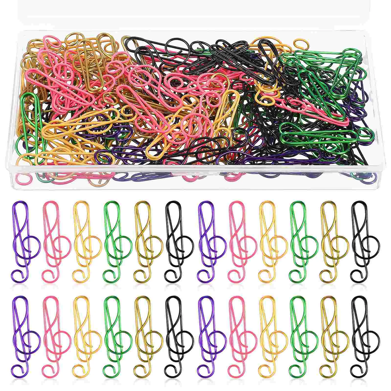 100 Pcs Note Paper Clip Office Paperclips Boxed Small Pet Environmental Protection Plastic Coated Color Wire Music Jumbo