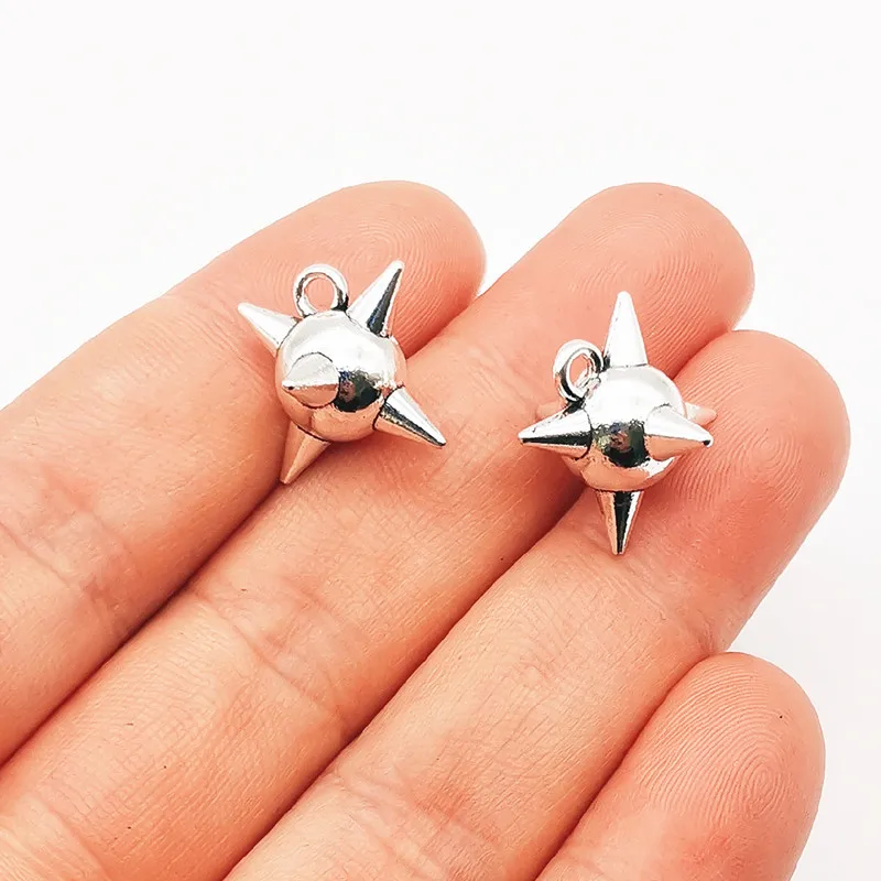 4 Uds. Colgante de bola puntiaguda 3D gótico de 15mm, joyería DIY, encontrar Spike, estrella de la mañana, dijes colgantes, fabricación de joyas