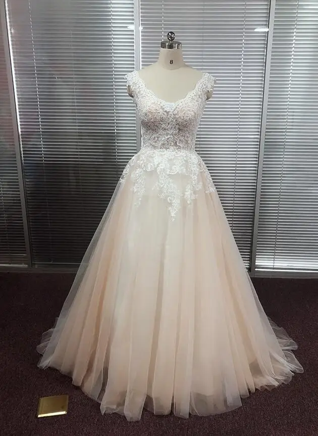 

Custom Made V-nec Lace Applique Boho beach A Line Wedding Dresses