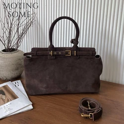 Motingsome 100% Natural Suede Bag Women Tote Luxury Designer Bags Roomy Casual Tote Crossbody Fashionable Handbag and Purses New