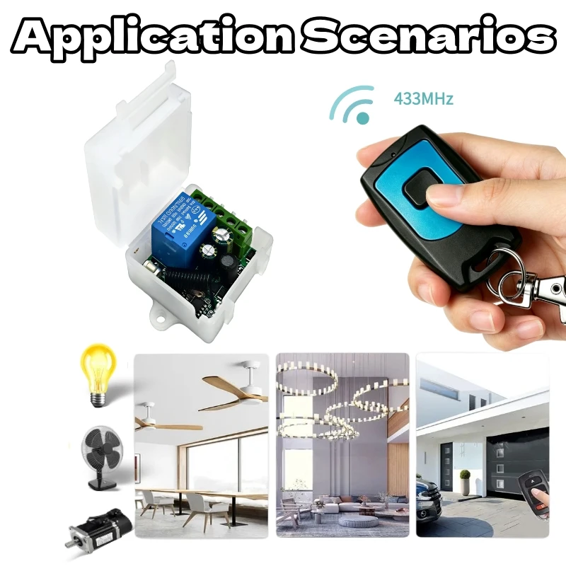 AC85-256V 110V 220V 1CH 433MHz RF Relay Receiver Module Optional 1/2 Button Key Fob Remote For Light Pump Garage Door Control