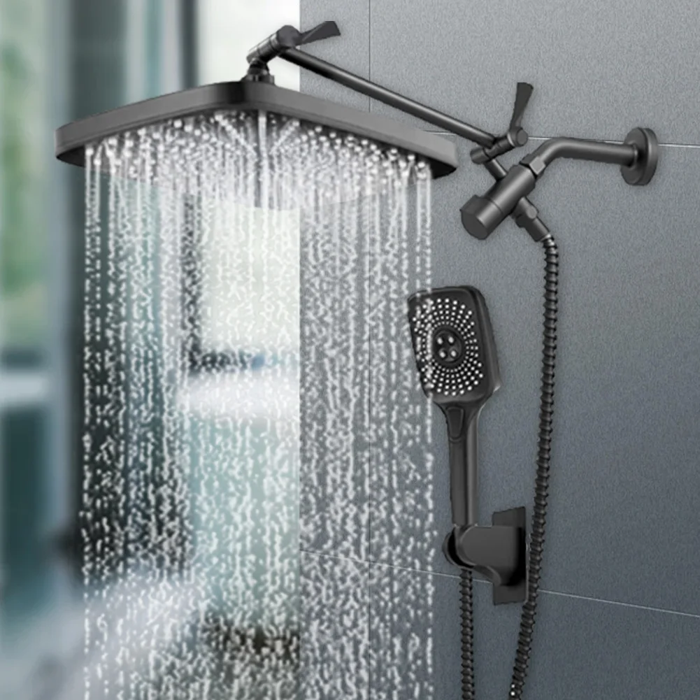 12 Inch Bathroom Shower Faucet Set 3+1 Settings Top Spray Wall-Mount Shower Set with Extension Arm Handheld Top Spray Showerhead