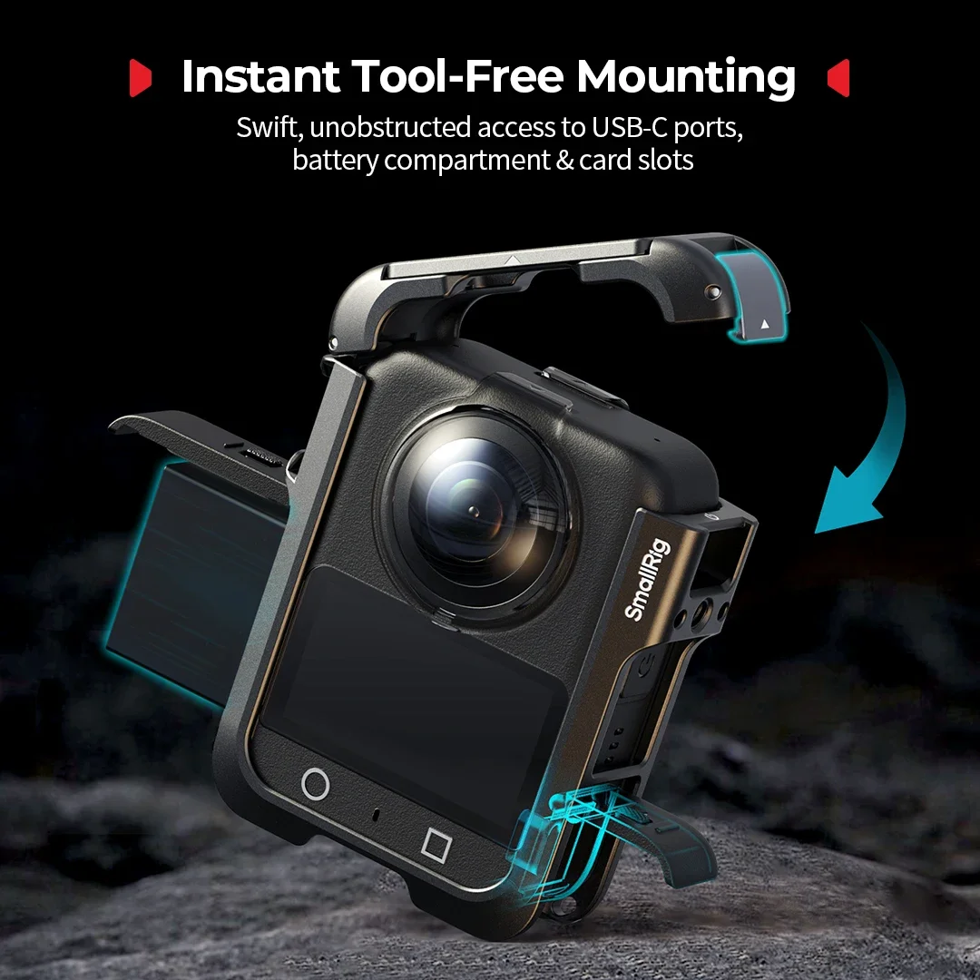 قفص SmallRig 5704 لـ DJI Osmo 360 مع غطاء عدسة سيليكون 1/4 بوصة - 20 برغي مع دبابيس مضادة للالتواء حذاء بارد خفيف الوزن للغاية 48 جرام