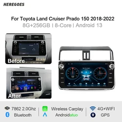 Radio con GPS para coche, reproductor con Android 12, Carplay, 10,1 pulgadas, DSP, 2 Din, 8GB + 150 GB, para Toyota Land Cruiser Prado 2018, 2019, 2020, 2021, 128