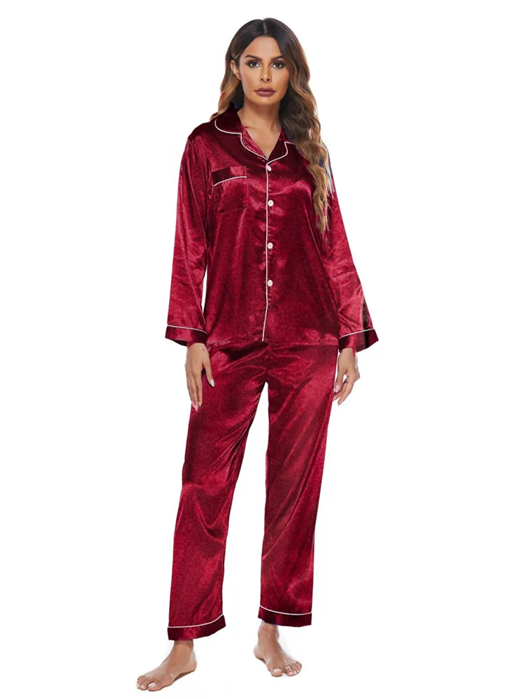 

Sleepwear 2024 Women's Pajamas Sets Two-Piece Sexy Lingeries For Woman Nightwear Polyester Long Sleeve Casual Home Clothing