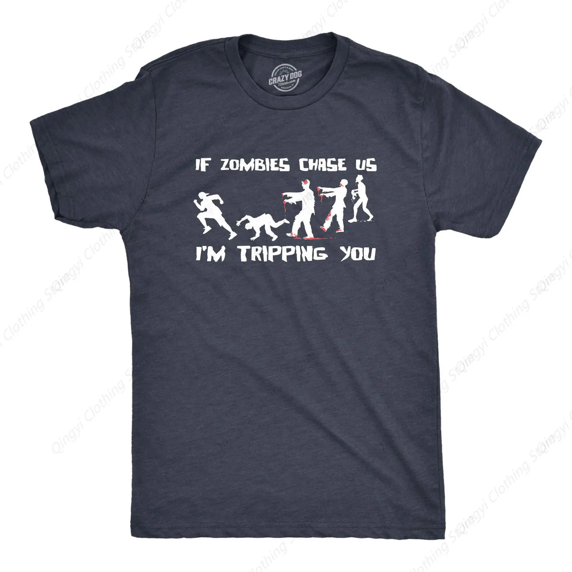 If Zombies Chase Us Im Tripping You Funny Graphic Novelty Halloween T Shirt Mens Funny T Shirts Halloween T Shirt