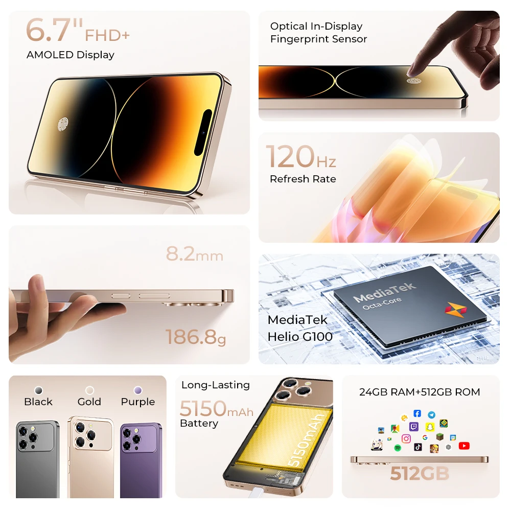 【World Premiere】OUKITEL P1 PRO 6.7-inch FHD+ AMOLED 120Hz, 5150mAh Battery, 8.2mm Ultra-thin Smartphone 8GB+512GB, Android 15