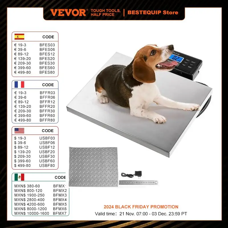 VEVOR 440/880/1100Lbs Digital Livestock Scale Large Pet Vet Scale Stainless Steel Platform Elect Ronic Postal Shipping Scale