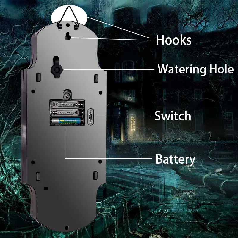 Parodia di Halloween Sensore campanello Spray Serratura per porta Suono creativo che emette luce Sensore tattile Layout di scena Casa stregata Scherzo Prop