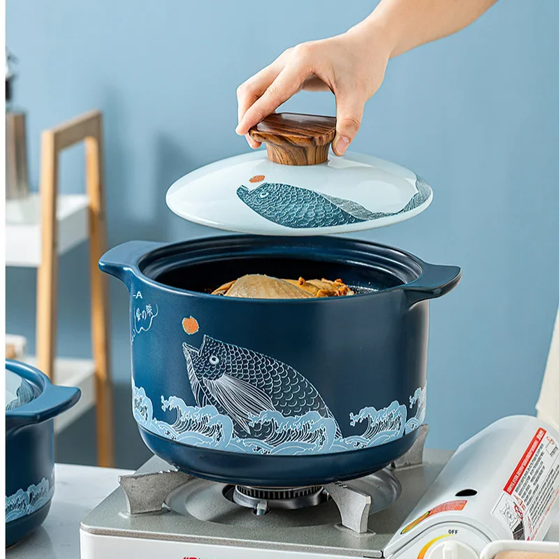 Ceramic Casserole Creative Fish Pattern Soup Pot Big Saucepan 2-5L Cooking Pot Cooking Utensils Kitchen Pan Korean Cookware