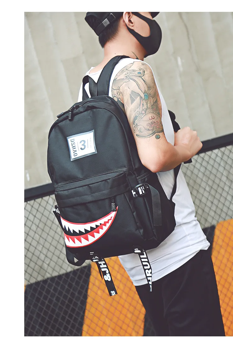 Funny shark mouth backpacks boy students stylish school book bags unisex versatile fashion travel back packs men anime rucksack