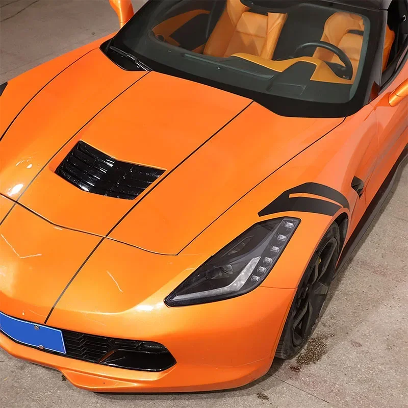 

4Pcs PVC Black For Chevrolet Corvette C7 2014-2019 Car Front Engine Hood Decal Trim Stickers Pull Flower Film Car Accessories