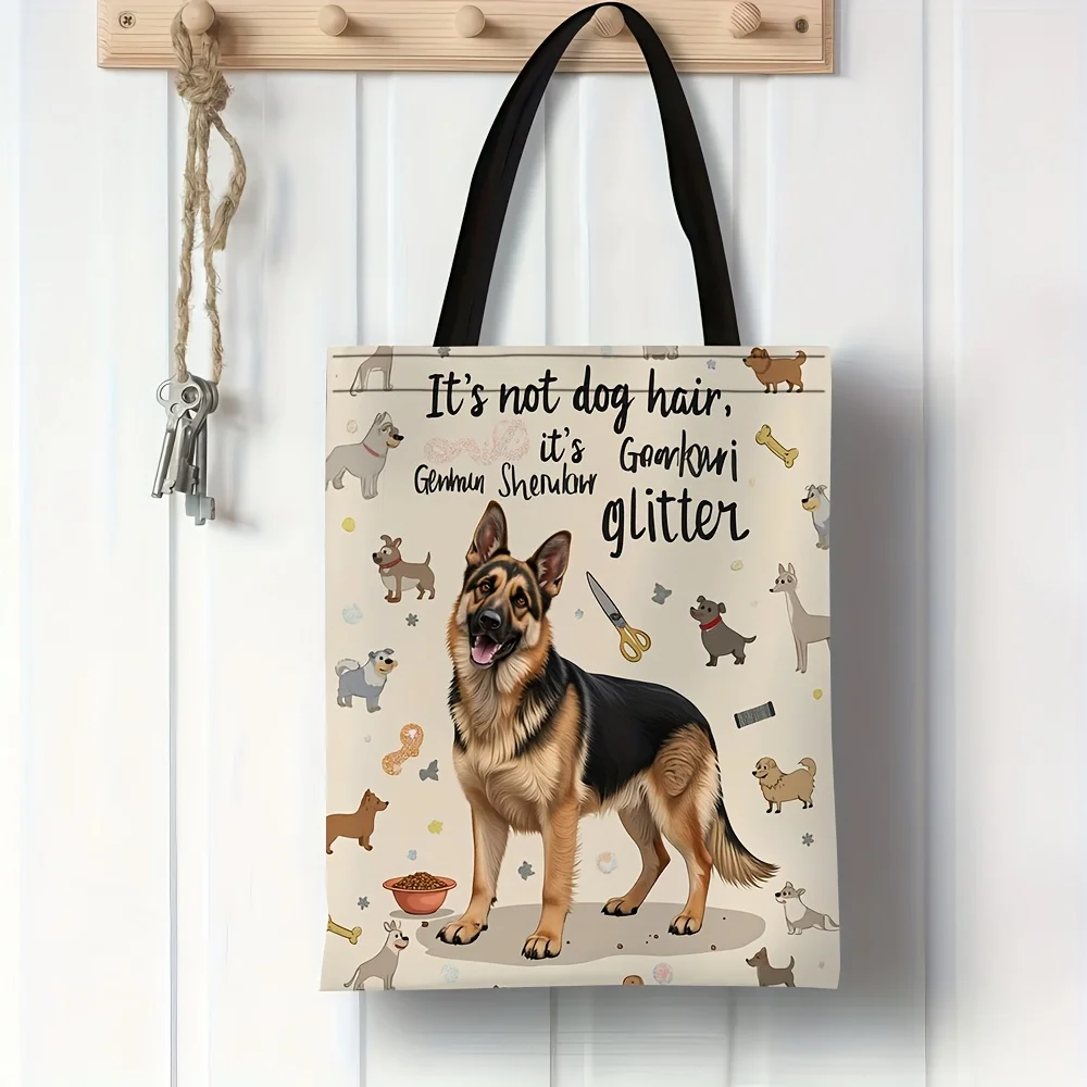 1pc German Shepherd Shoulder Bag for Women Large Capacity Tote Pouch Print Durable Polyester Fashion Bag for Shopping Storage