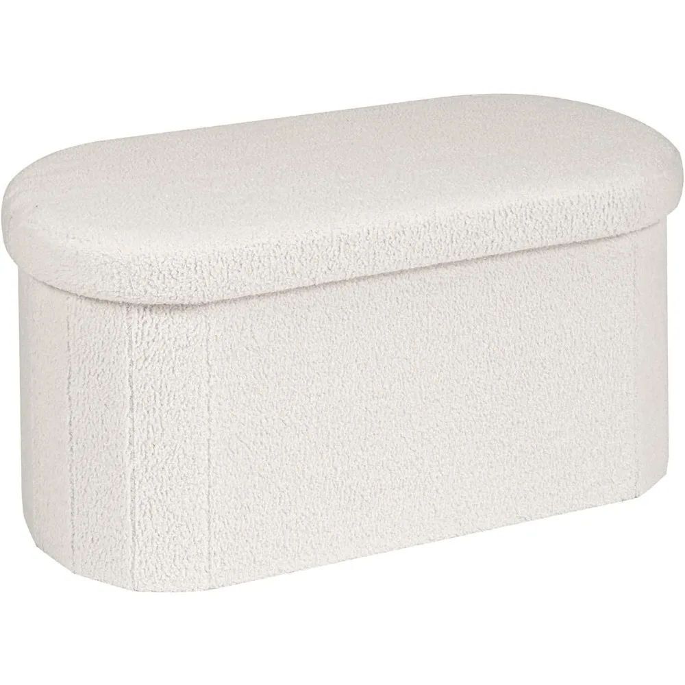 

Ottoman with Storage for Living Room, Sherpa Folding Storage Ottoman Foot Rest, 30 Inches Collapsible Bedroom Bench Cream White