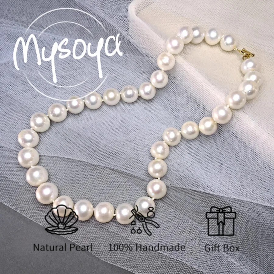 

MYSOYA 9-11 мм большое натуральное белое жемчужное ожерелье Эдисона для женщин и мужчин, подарочная коробка, подарок на день рождения, свадьбу, годовщину, ювелирное изделие